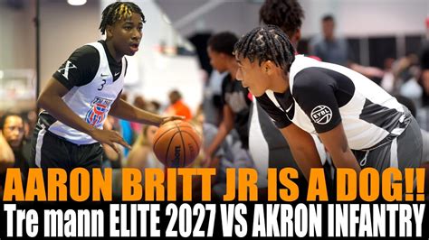 aaron britt jr|Aaron Britt is a Straight Dog!! Tre Mann Elite 2027 vs Akron .